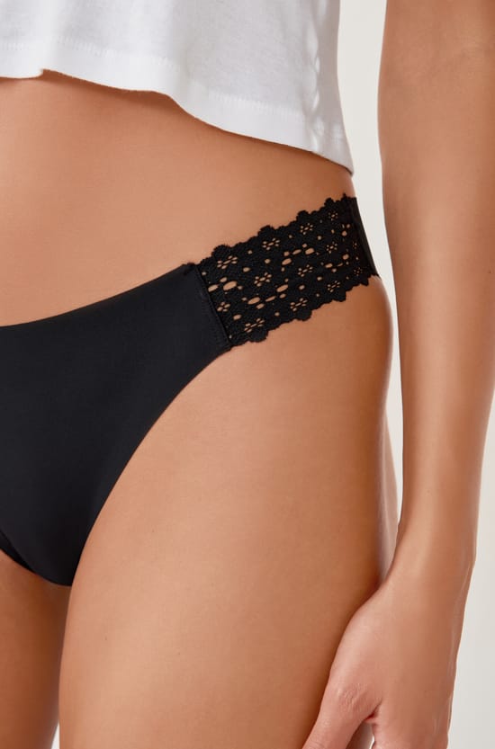 Culotte en microfibre et dentelle;${refinementColor}