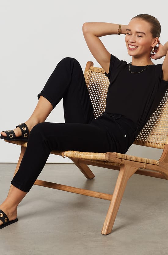 Jean mom taille haute, 100% coton;${refinementColor}