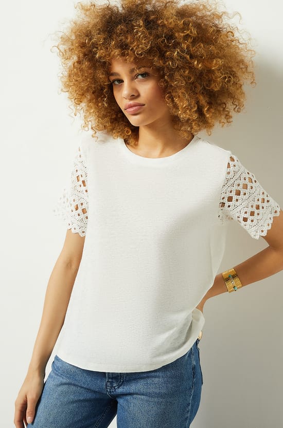 T-shirt manches courtes &agrave; broderies;${refinementColor}