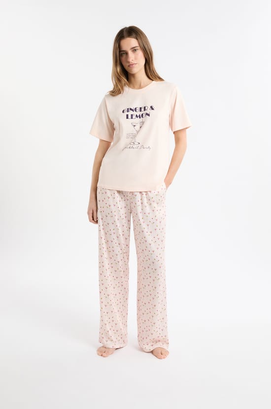 Camiseta de pijama de algodón estampada;${refinementColor}
