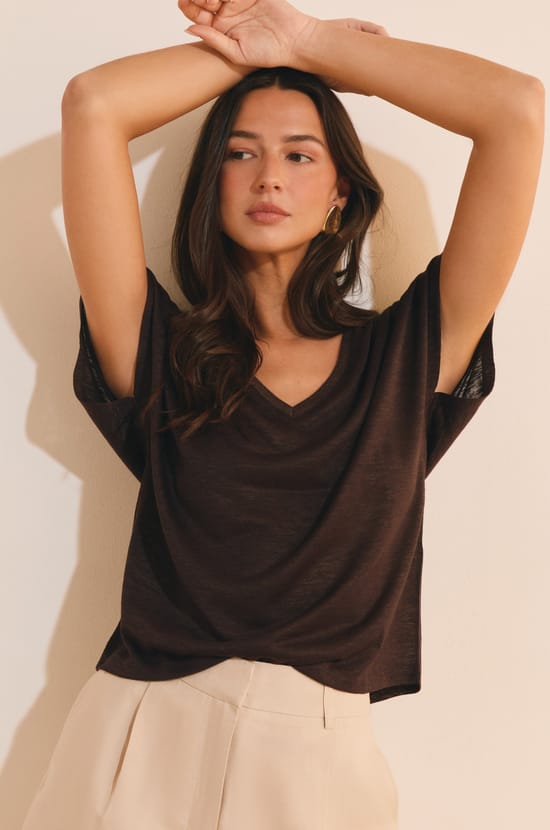 T-shirt manches courtes &agrave; col V;${refinementColor}