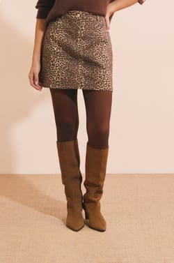 Jupe courte l&eacute;opard en coton;${refinementColor}