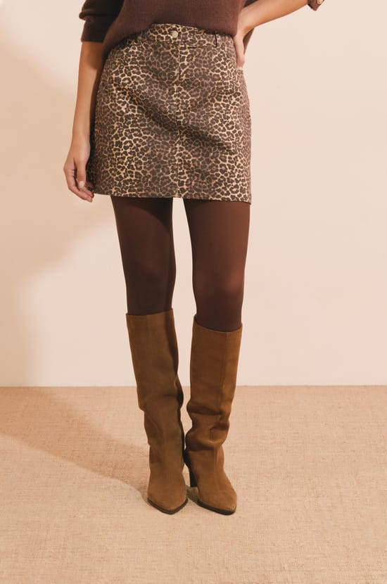 Jupe courte l&eacute;opard en coton;${refinementColor}