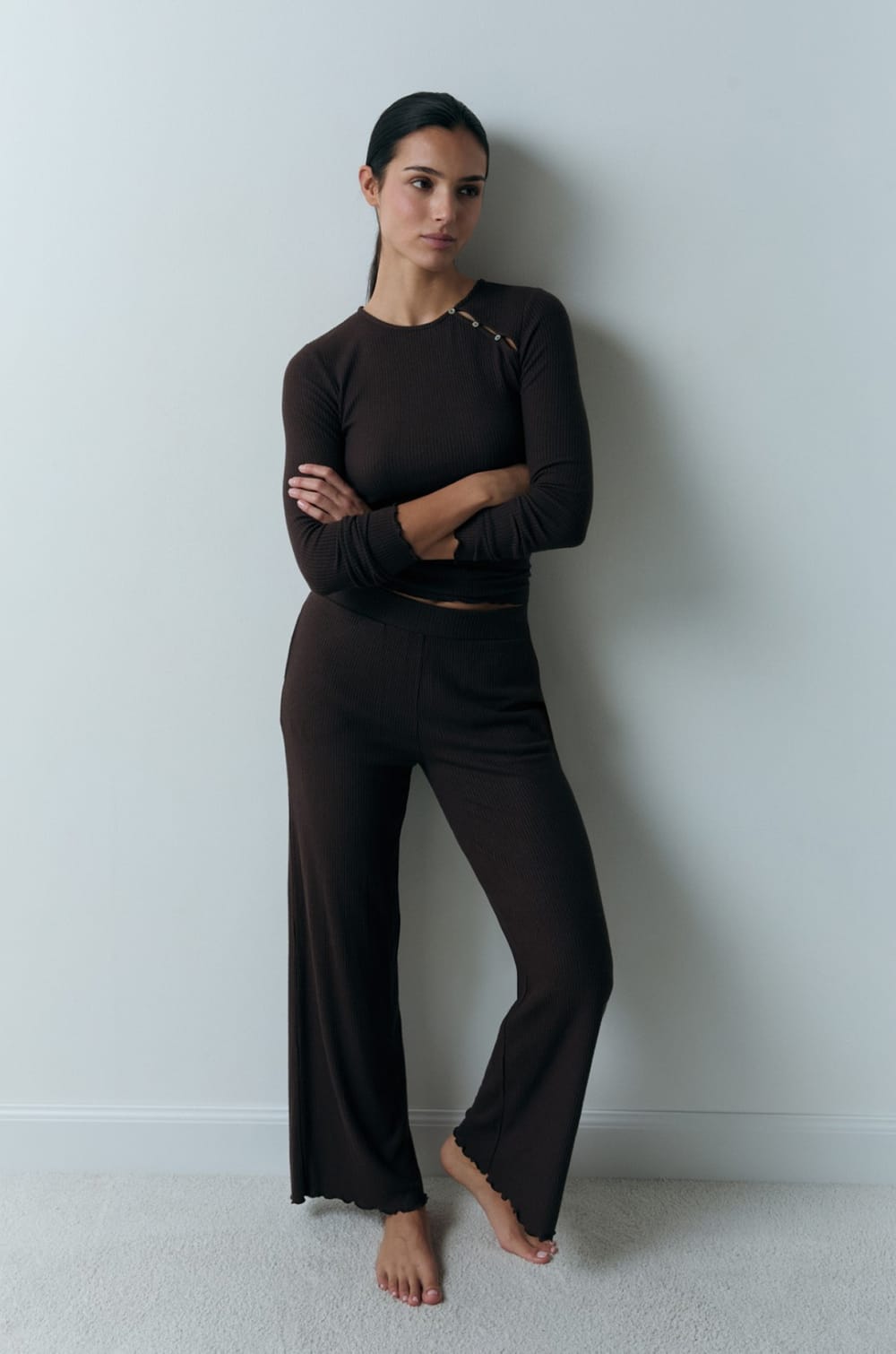 Pyjama T-shirt with Buttons;${refinementColor}