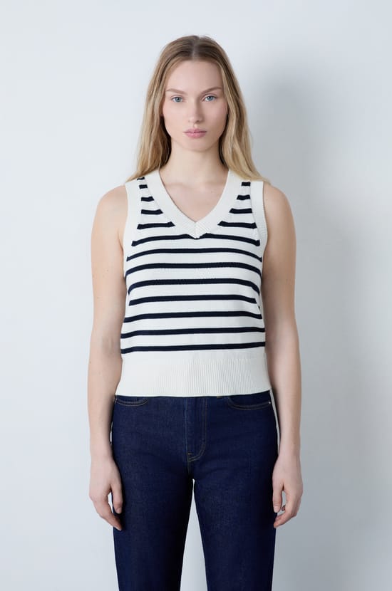 Sleeveless Striped Top;${refinementColor}