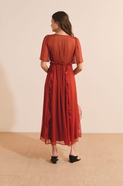 Robe midi manches courtes;${refinementColor}