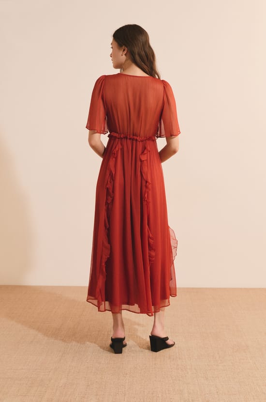 Robe midi manches courtes;${refinementColor}