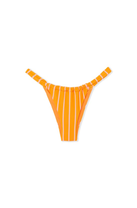 Brazilian High Leg Bikini Bottom with Stripes;${refinementColor}