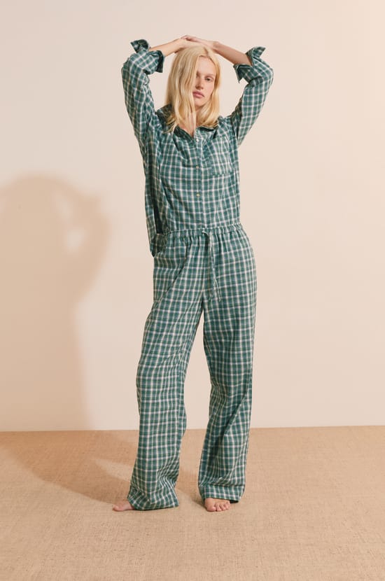 Pantalon de pyjama &agrave; carreaux en coton;${refinementColor}