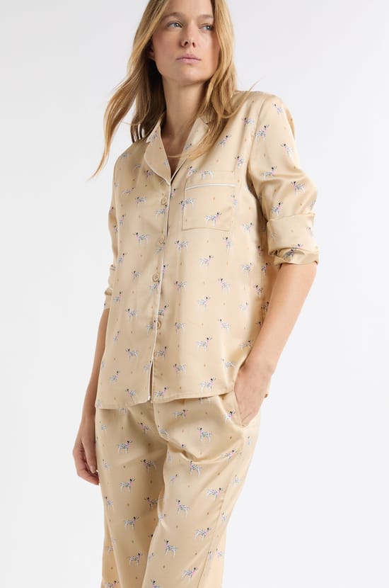 Chemise de pyjama en satin à motifs chiens;${refinementColor}