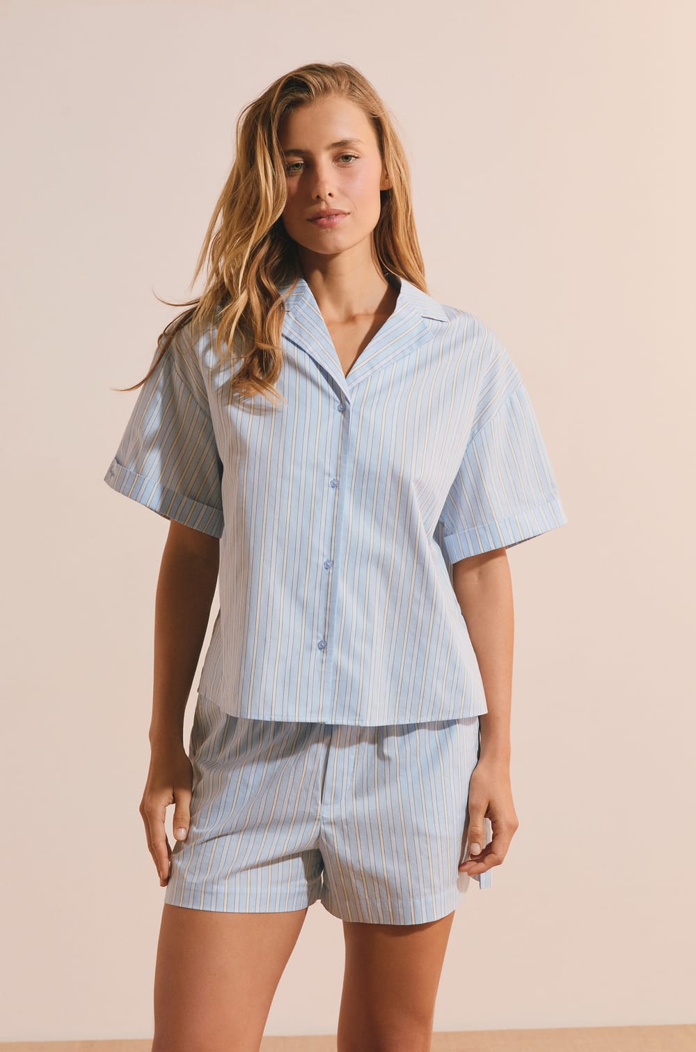 Chemise de pyjama en coton &agrave; rayures;${refinementColor}