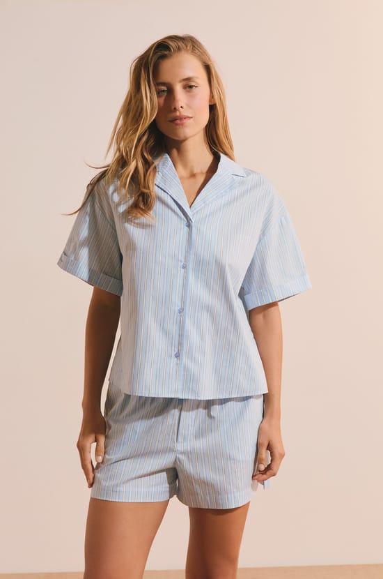 Chemise de pyjama en coton &agrave; rayures;${refinementColor}
