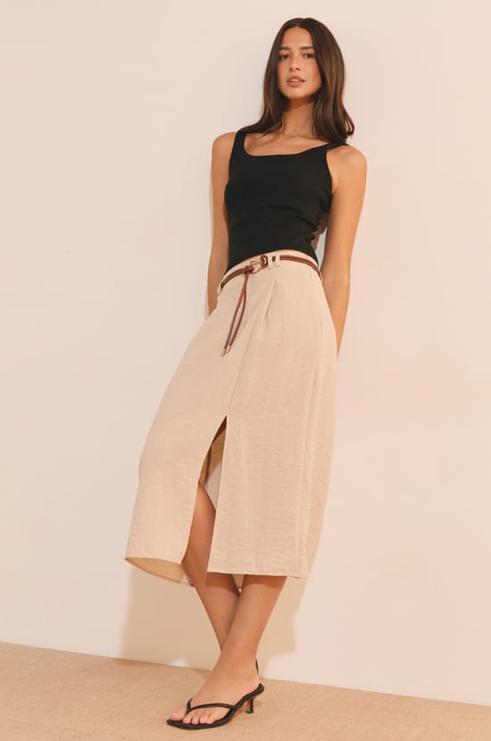 Jupe midi &agrave; fente;${refinementColor}
