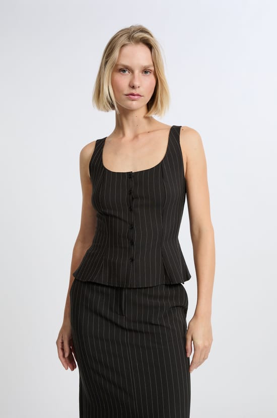 Top à volant à rayure;${refinementColor}