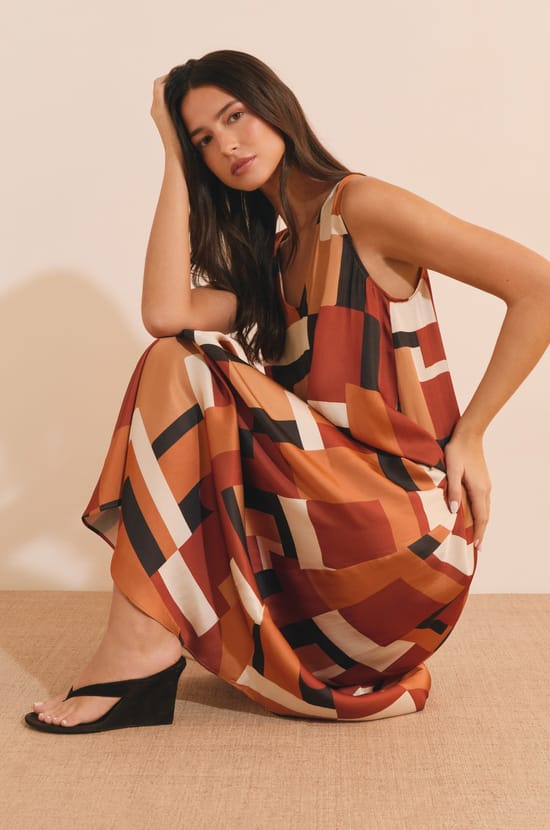 Robe longue &agrave; imprim&eacute; g&eacute;om&eacute;trique;${refinementColor}
