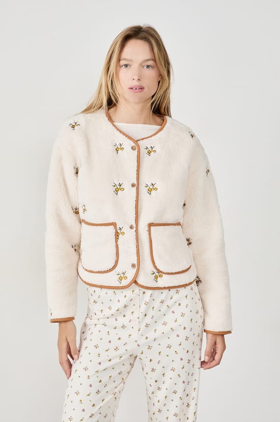Veste avec broderies fleurs;${refinementColor}