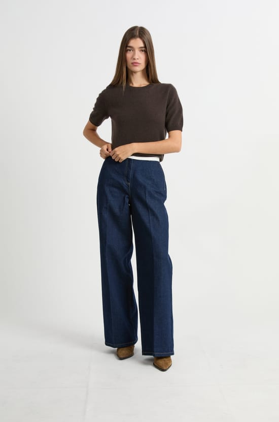 Pull manches courtes en cachemire;${refinementColor}