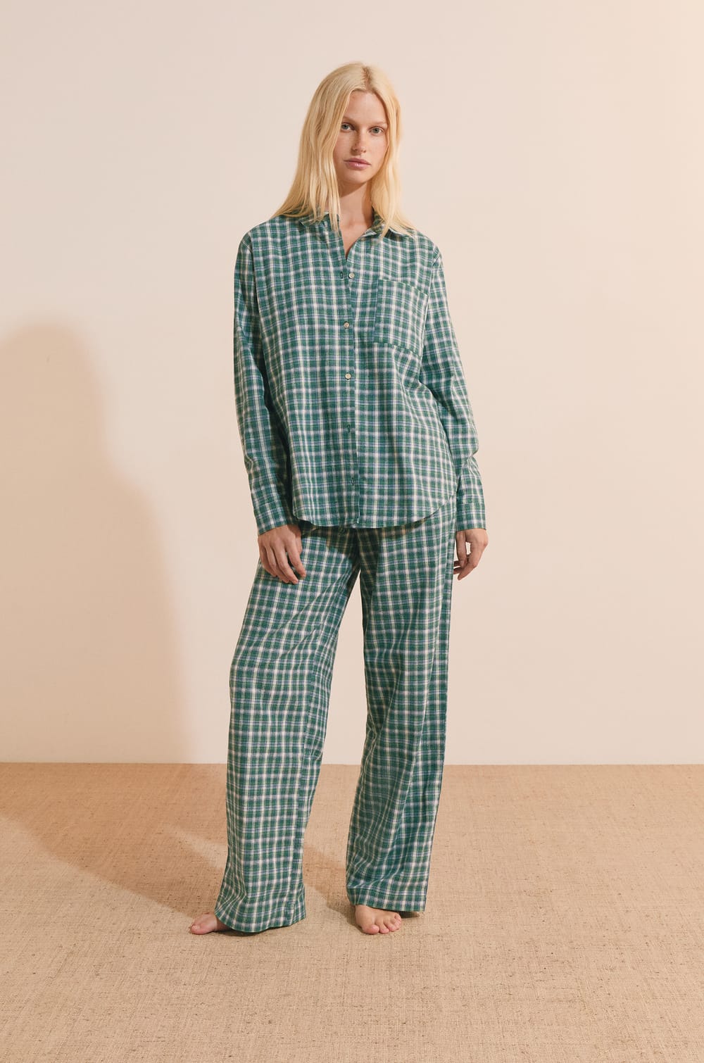 Chemise manches longues &agrave; carreaux en coton ;${refinementColor}