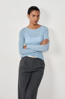 Long-sleeved boat neck T-shirt with cashmere;${refinementColor}