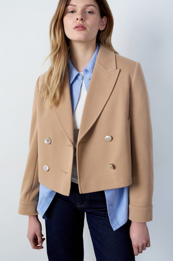 Short Buttoned Peacoat;${refinementColor}