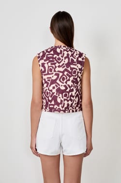Sleeveless cardigan with prints;${refinementColor}