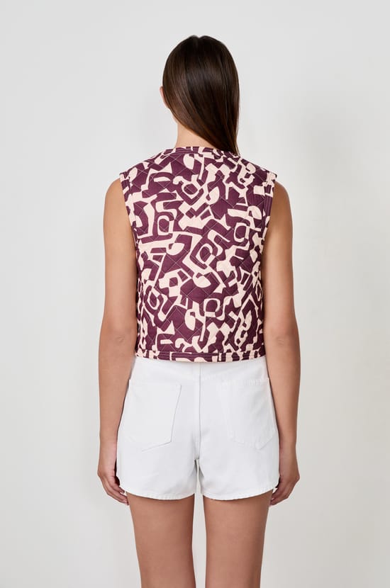 Sleeveless cardigan with prints;${refinementColor}