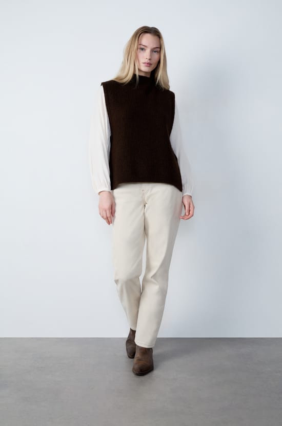 Sleeveless High Neck Tie-Front Sweater;${refinementColor}