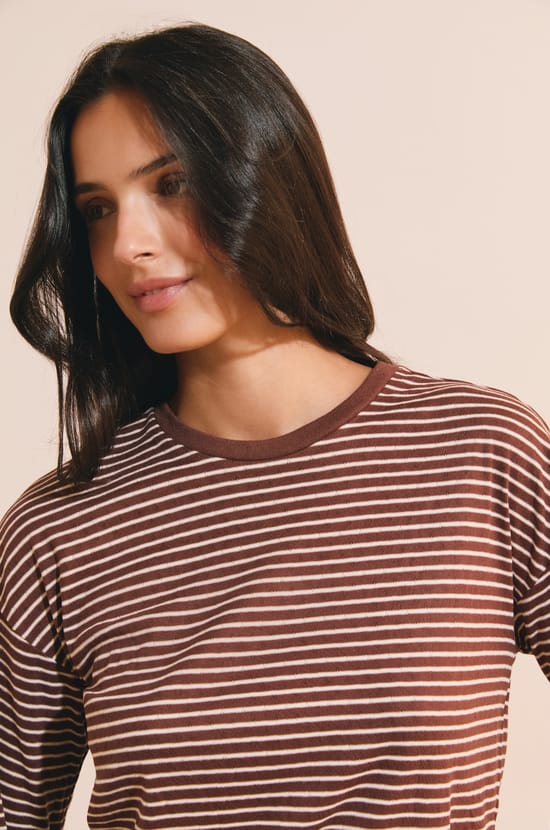 Sweatshirt de pyjama &agrave; rayures;${refinementColor}