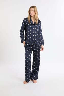 Chemise de pyjama en satin à motifs chiens;${refinementColor}