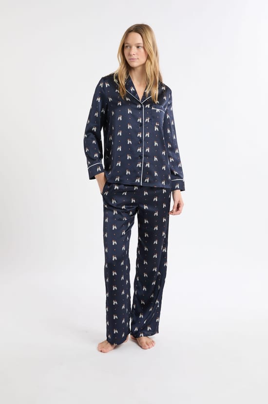 Chemise de pyjama en satin à motifs chiens;${refinementColor}