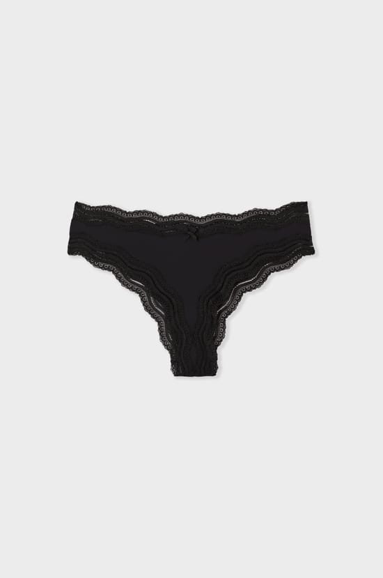 Tanga bords dentelle en microfibre;${refinementColor}