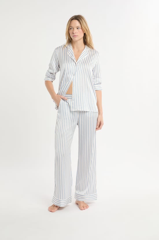 Pantalon de pyjama à rayures en satin;${refinementColor}