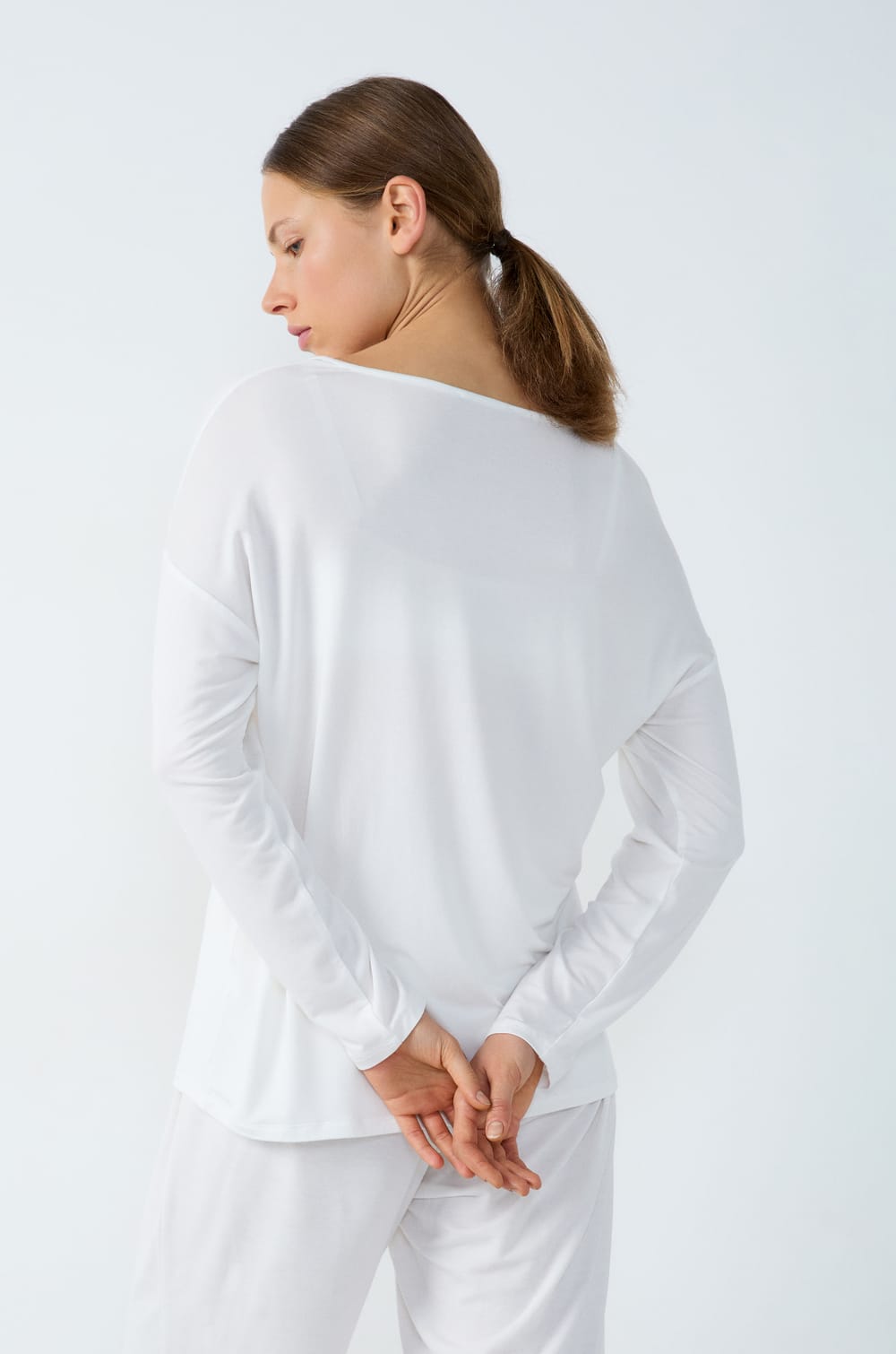 Camiseta de pijama de modal de manga larga de modal;${refinementColor}