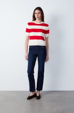 Short-sleeved striped sweater;${refinementColor}