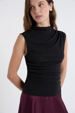 Iridescent Sleeveless High-Neck Top;${refinementColor}