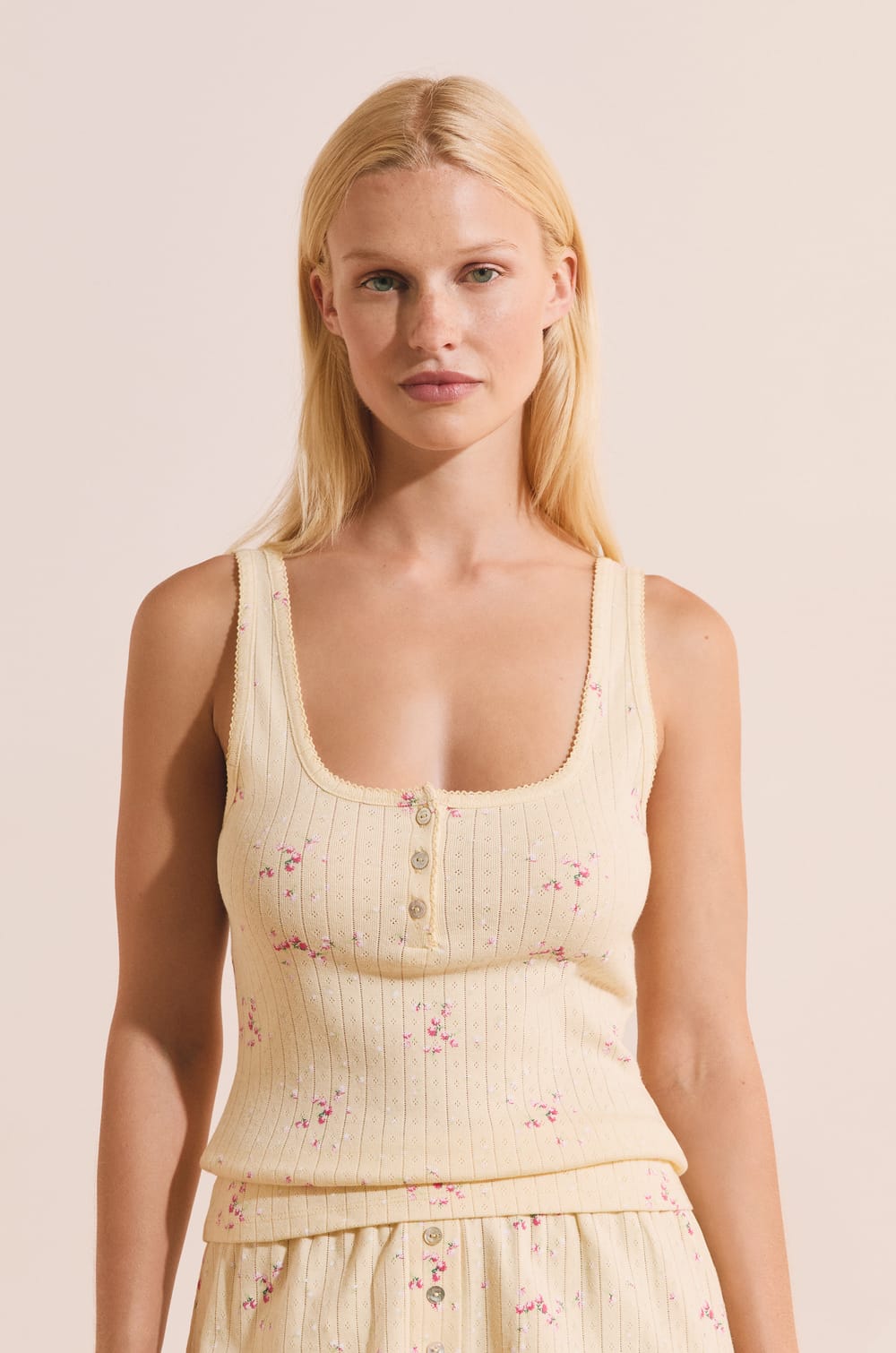 D&eacute;bardeur de pyjama &agrave; motifs en coton pointelle;${refinementColor}