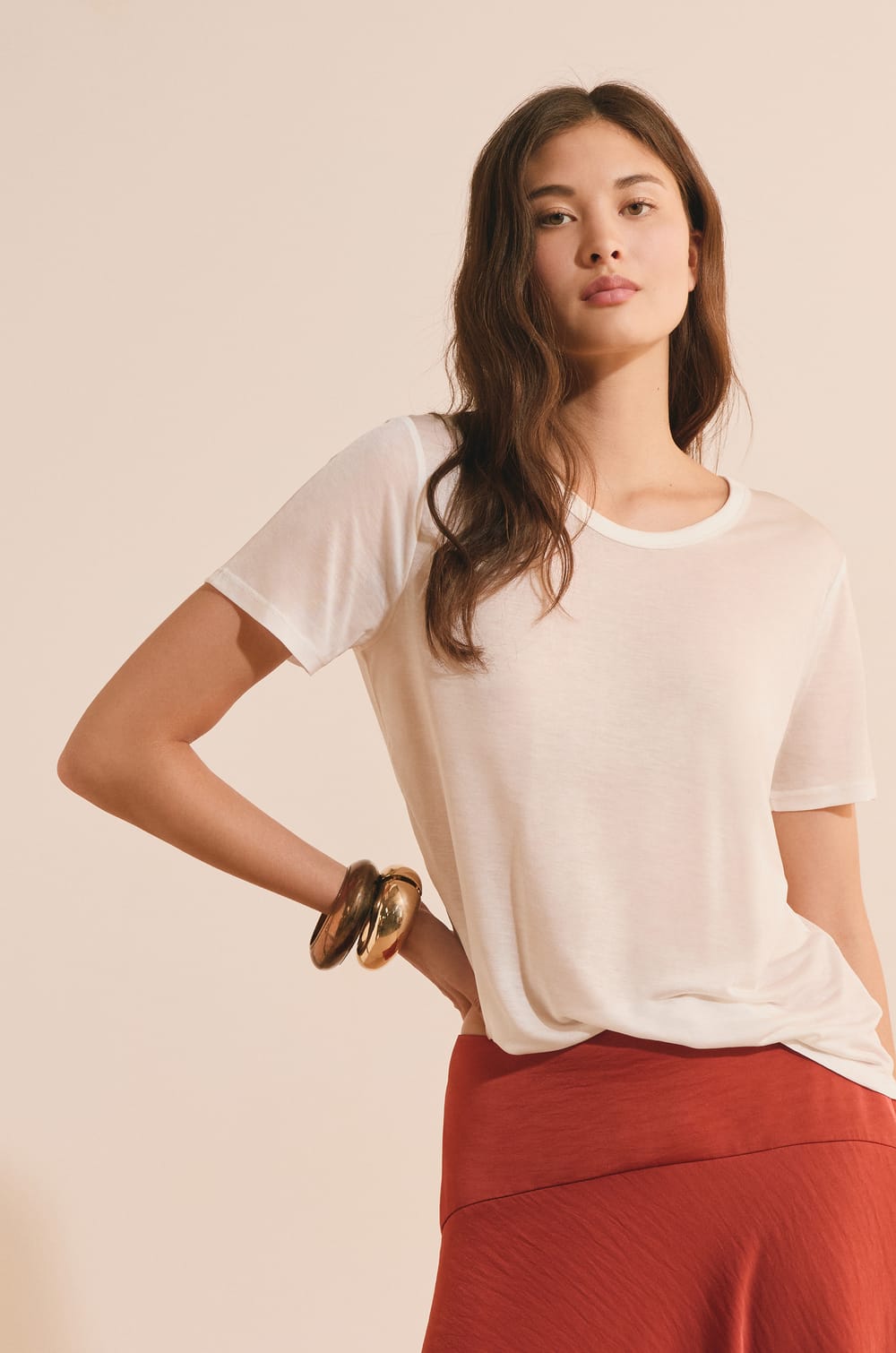 T-shirt col rond manches courtes;${refinementColor}