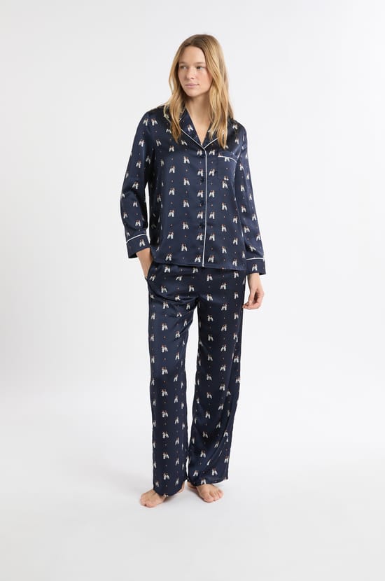 Koszula piżamowa z satyny z motywem ps&oacute;w;${refinementColor}