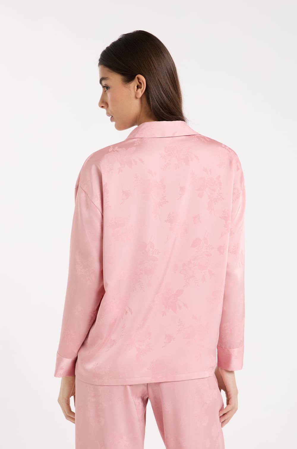 Chemise de pyjama manches longues satin&eacute;e;${refinementColor}