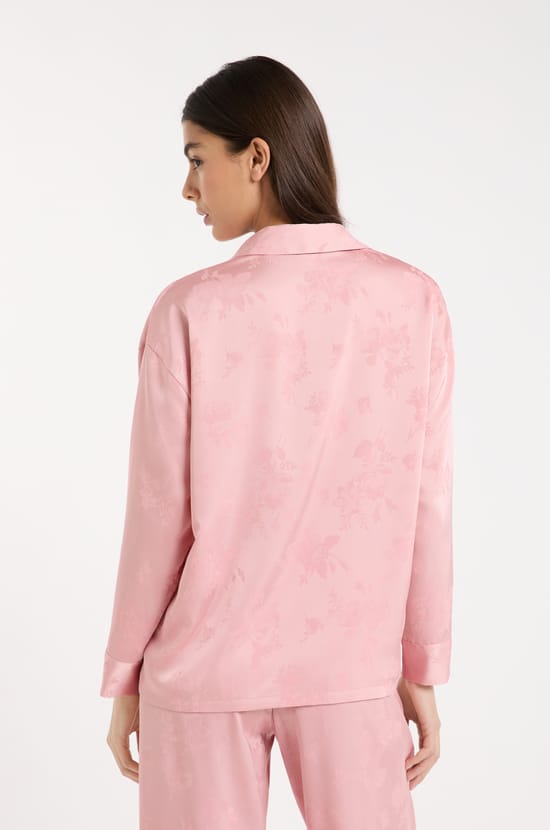 Chemise de pyjama manches longues satin&eacute;e;${refinementColor}