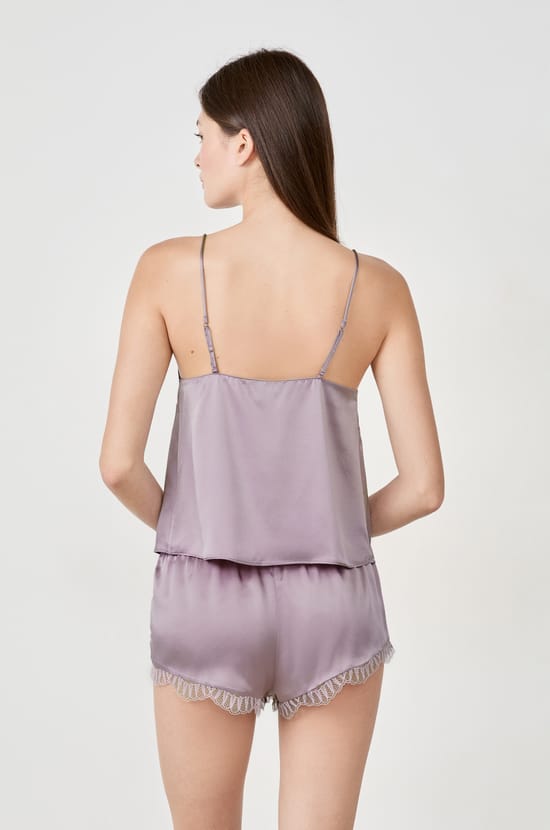 Top de tirantes de seda con detalles de encaje;${refinementColor}