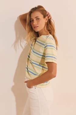 T-shirt &agrave; rayures en coton;${refinementColor}