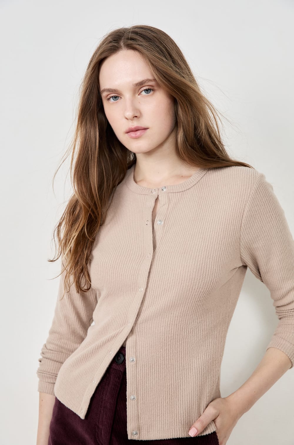 Long-sleeved Ribbed Cardigan;${refinementColor}