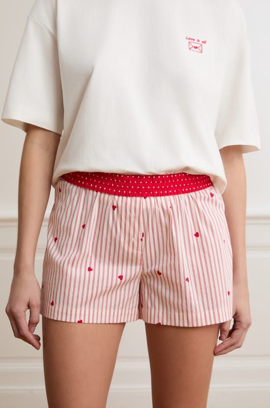Short de pyjama &agrave; rayures et c&oelig;urs avec coton;${refinementColor}