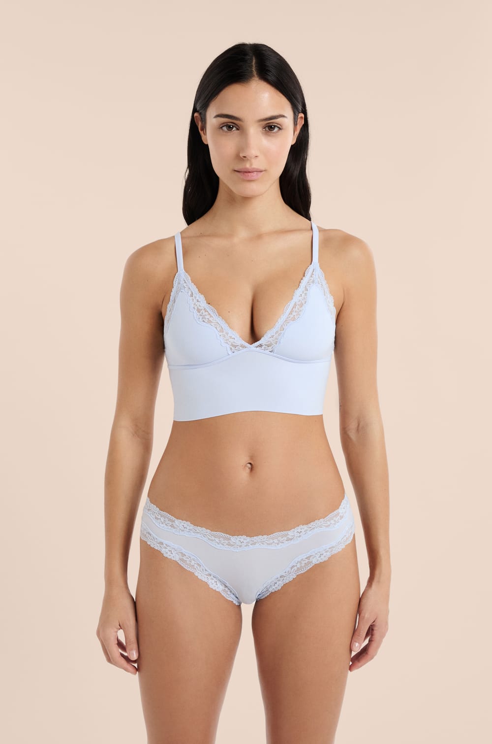 Soutien-gorge triangle en microfibre et dentelle;${refinementColor}