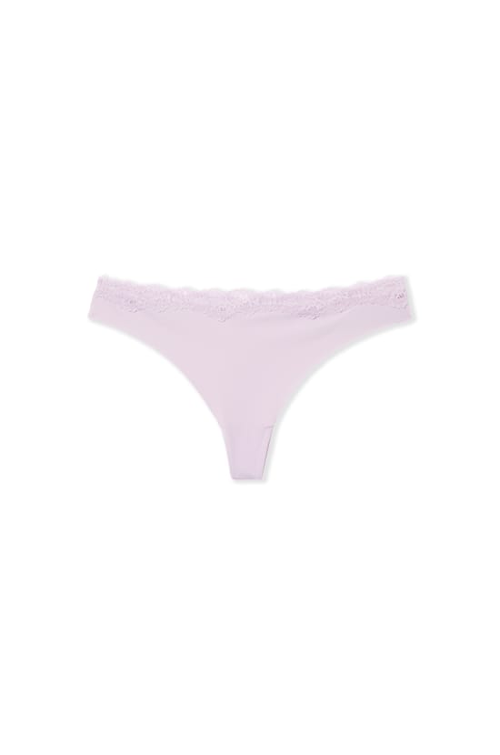 Tanga de microfibra con detalles de encaje;${refinementColor}