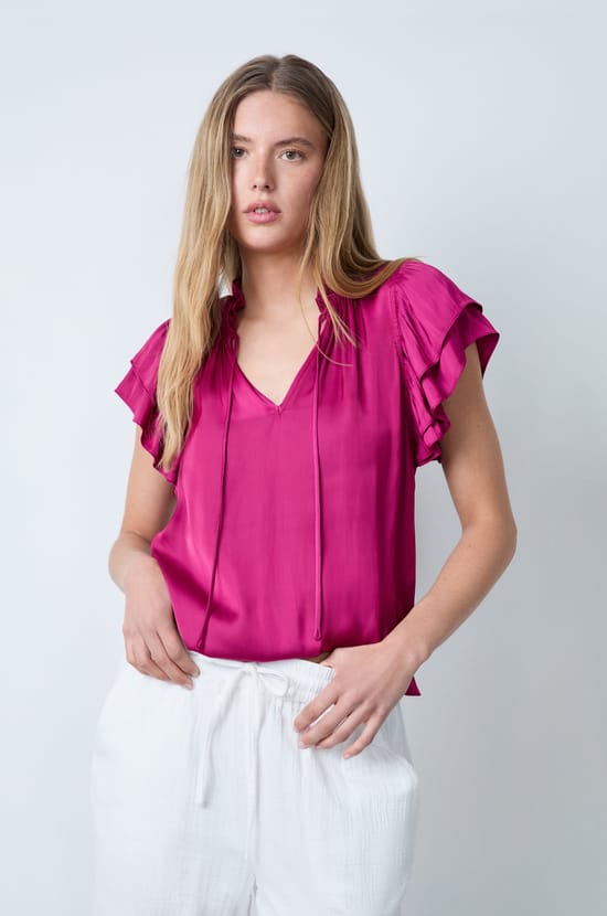 Blouse manches courtes satinée;${refinementColor}