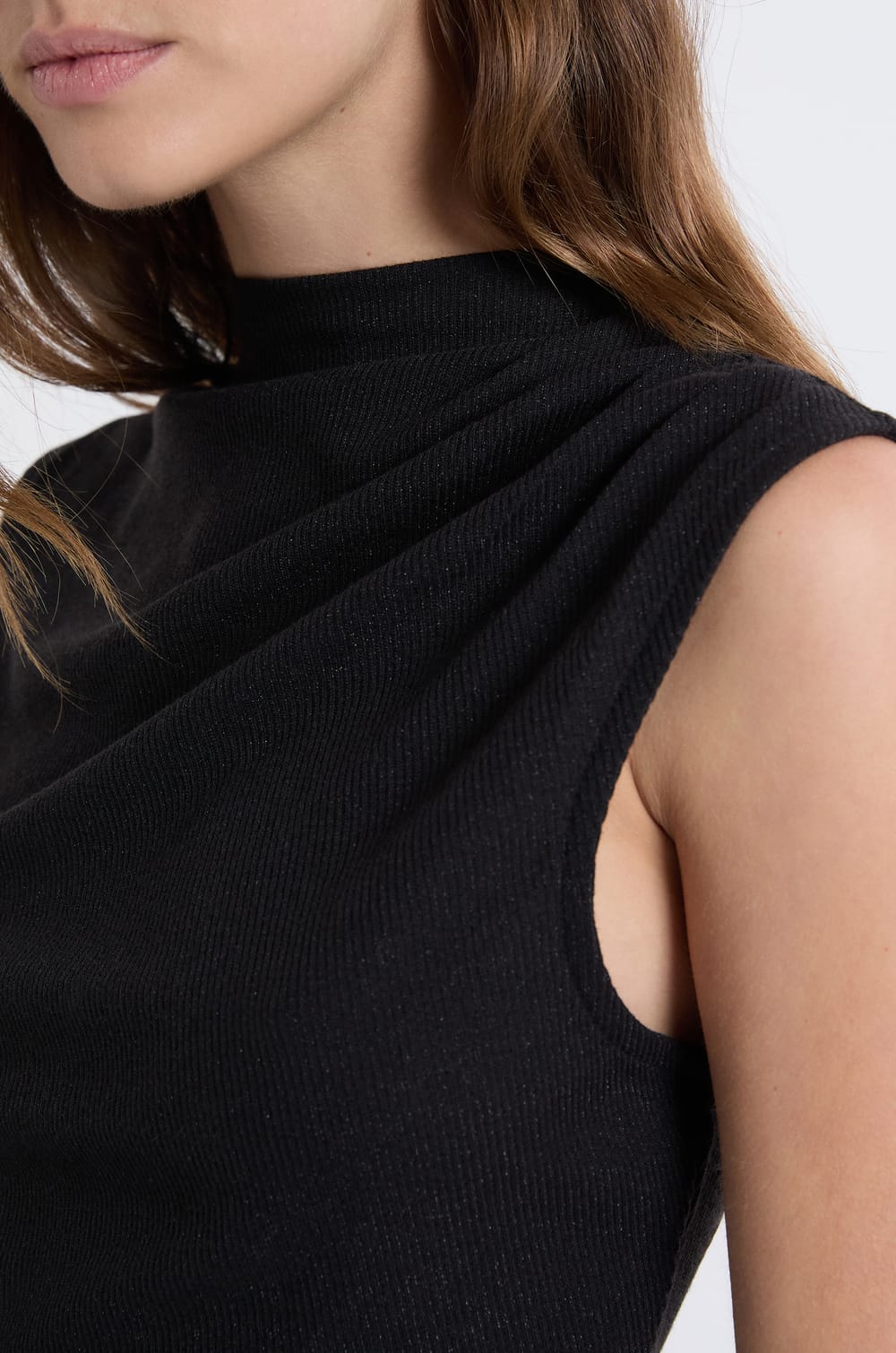 High Neck Sleeveless Iridescent Top;${refinementColor}