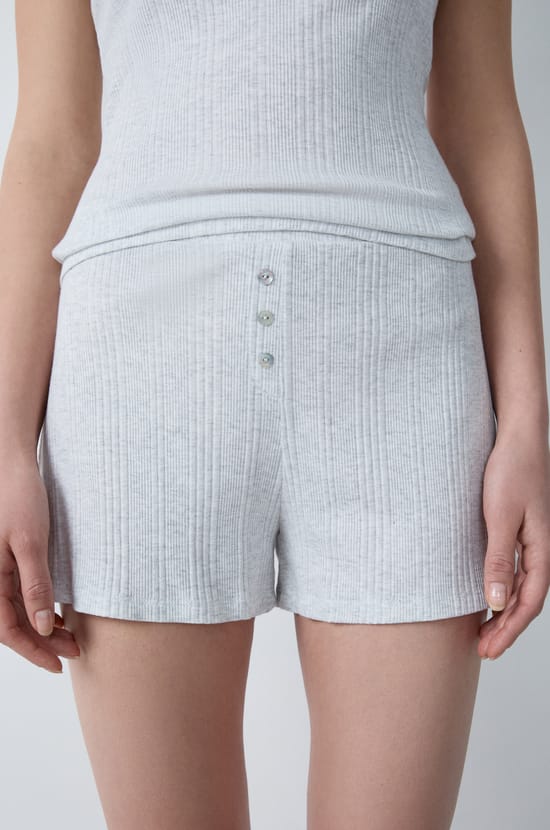 Ribbed Cotton Pajama Shorts;${refinementColor}