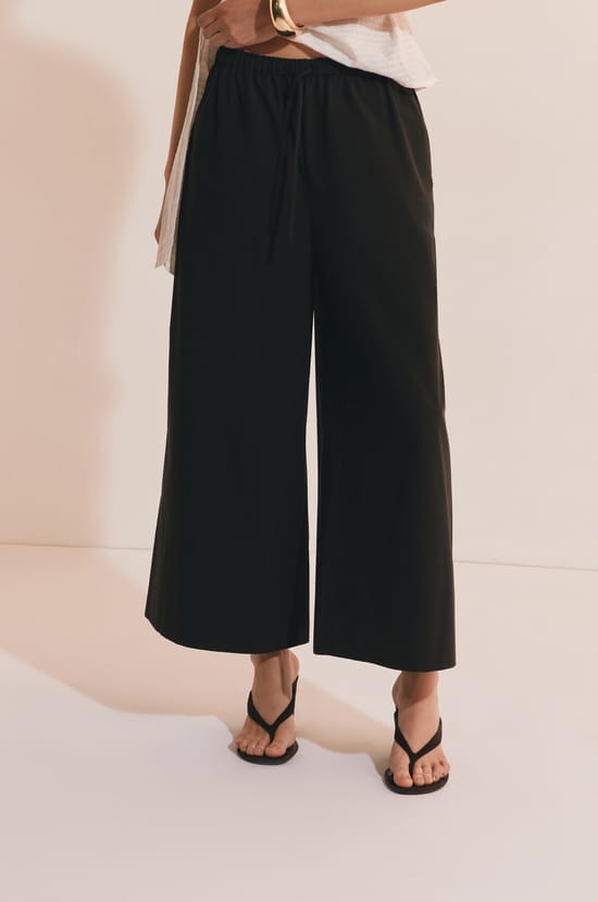 Pantalon &agrave; taille ajust&eacute;e en coton;${refinementColor}